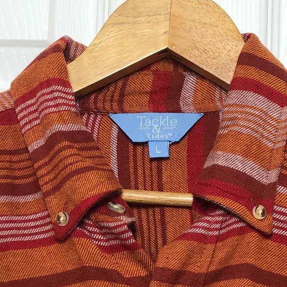 Tackle & Tides Cotton Orange Red Stripes Long Sleeve Mens Button Down Shirt L - Picture 7 of 14